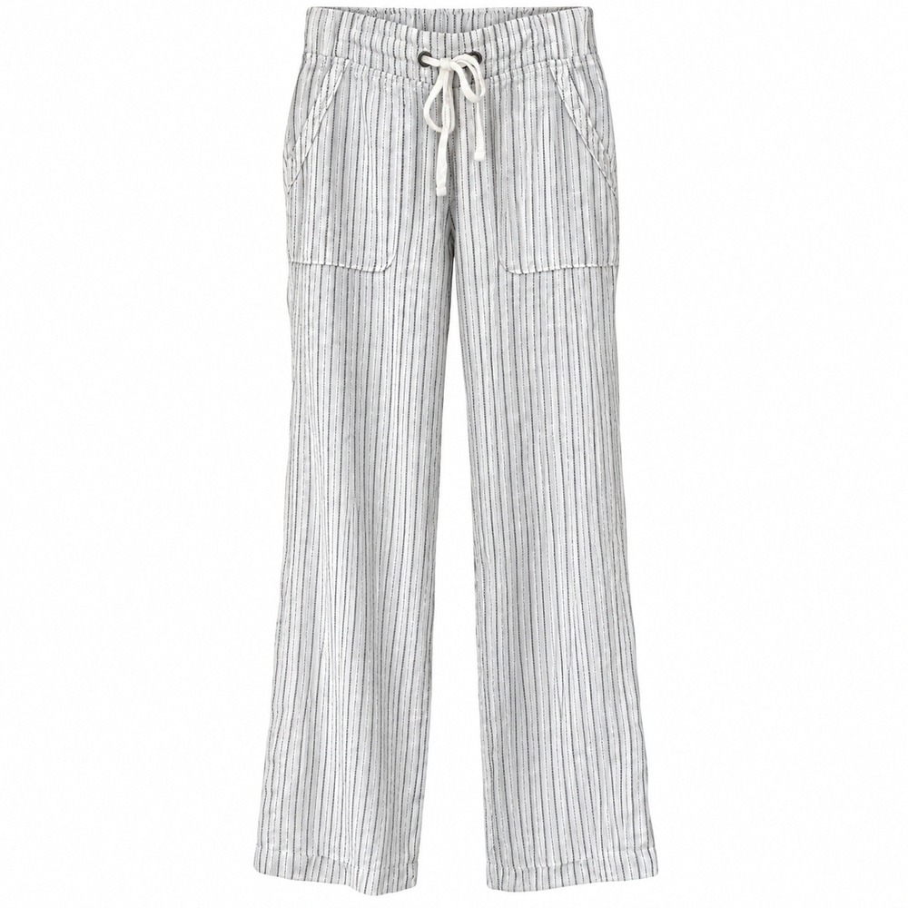 Athleta 100% Linen Striped Straight Leg Drawstring Pants White Gray Size 2